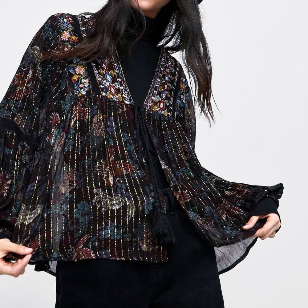 Zara Black Metallic Thread Overshirt